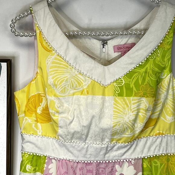 Lilly Pulitzer Vneck Empire Waist Pastel Patchwork Print Tank Dress SZ 4 - Picture 4 of 8